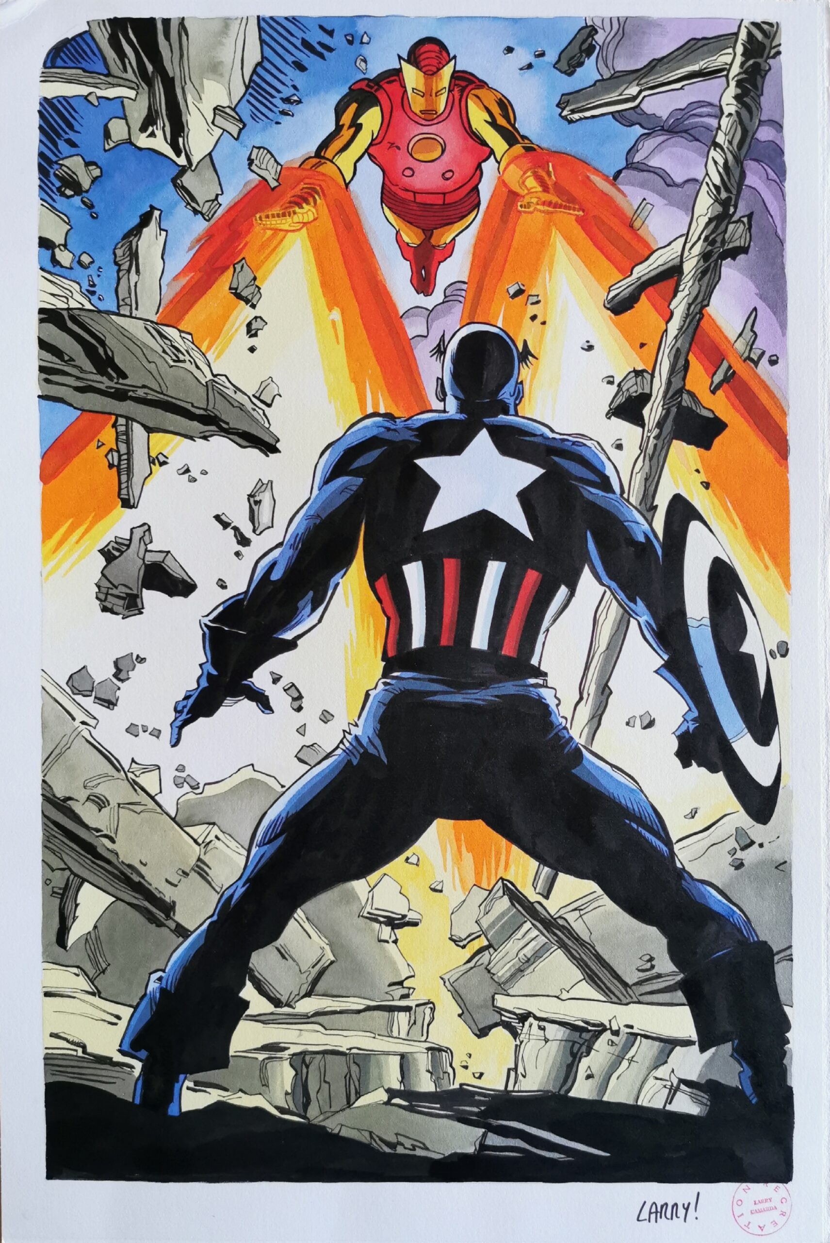 Illustrazione originale Larry Camarda “Captain America/ Iron Man”