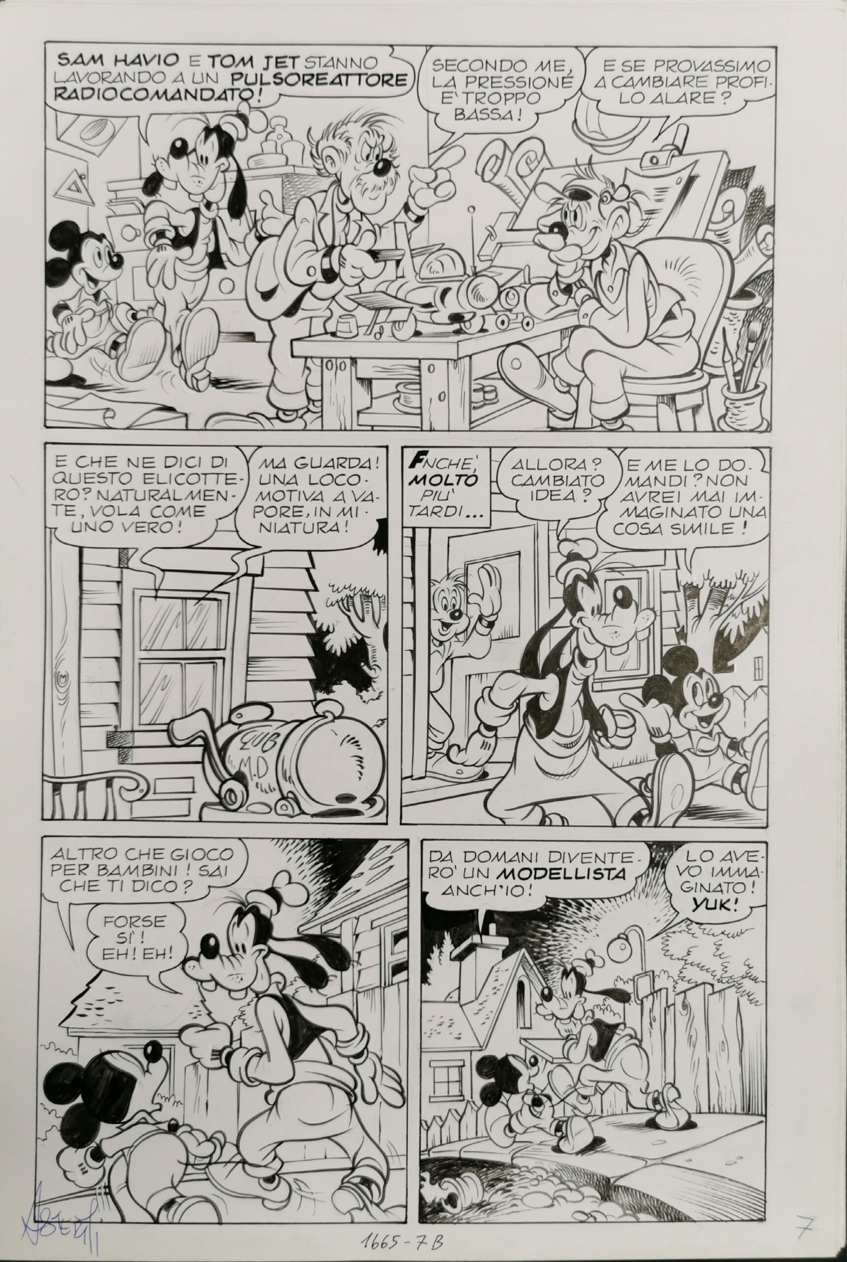 Tavola  Originale di Sergio Asteriti –  Topolino n. 1665 “Topolino e L’impresa modellistica” pag.7