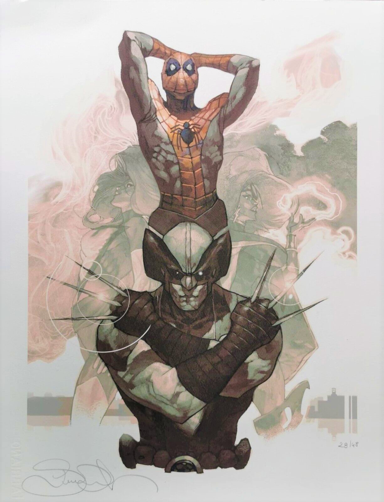 Litografia Simone Bianchi – Ed. Limitata 29/48 –  Firmata – Wolverine/ Spiderman