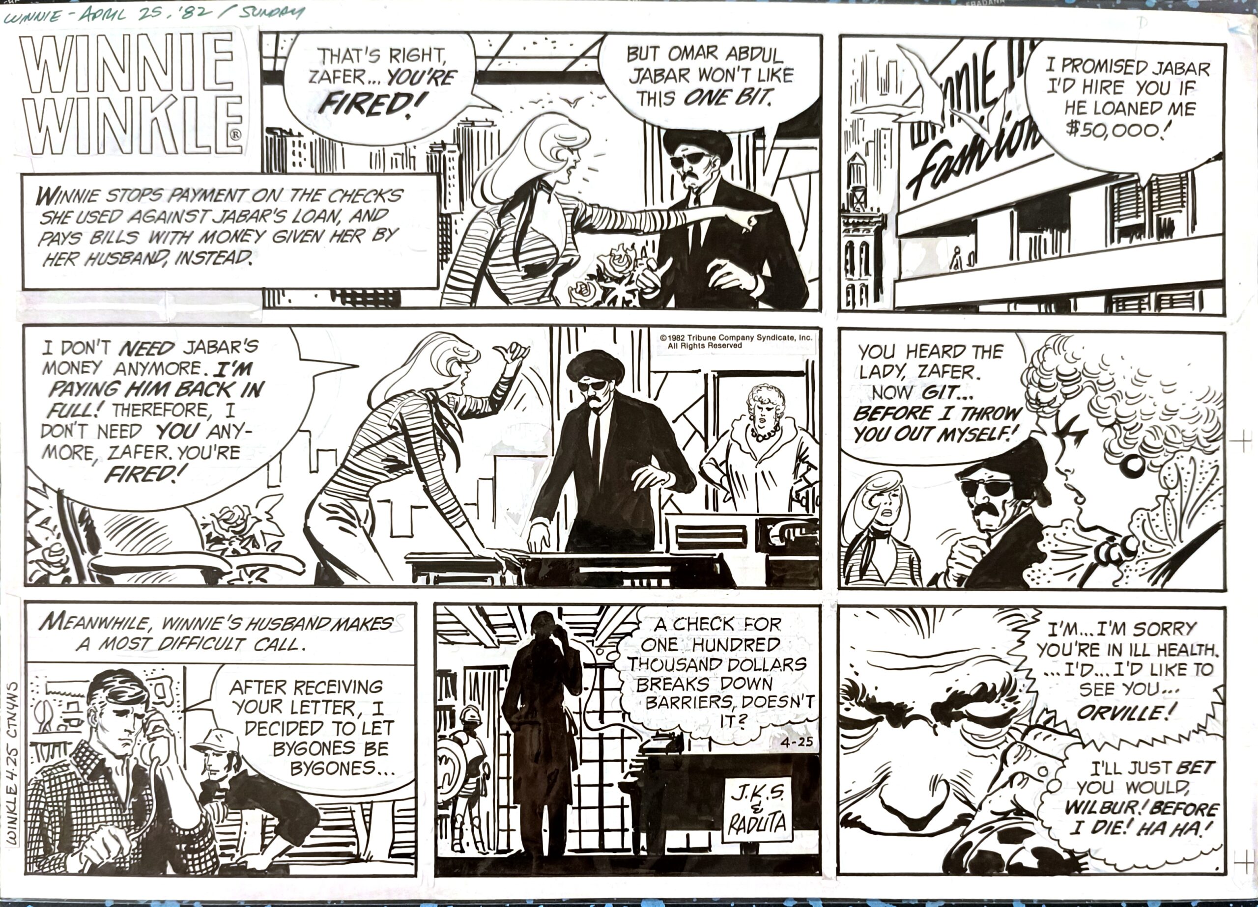 Tavola originale domenicale J. Kubert – Winnie Winkle 4/25,’82