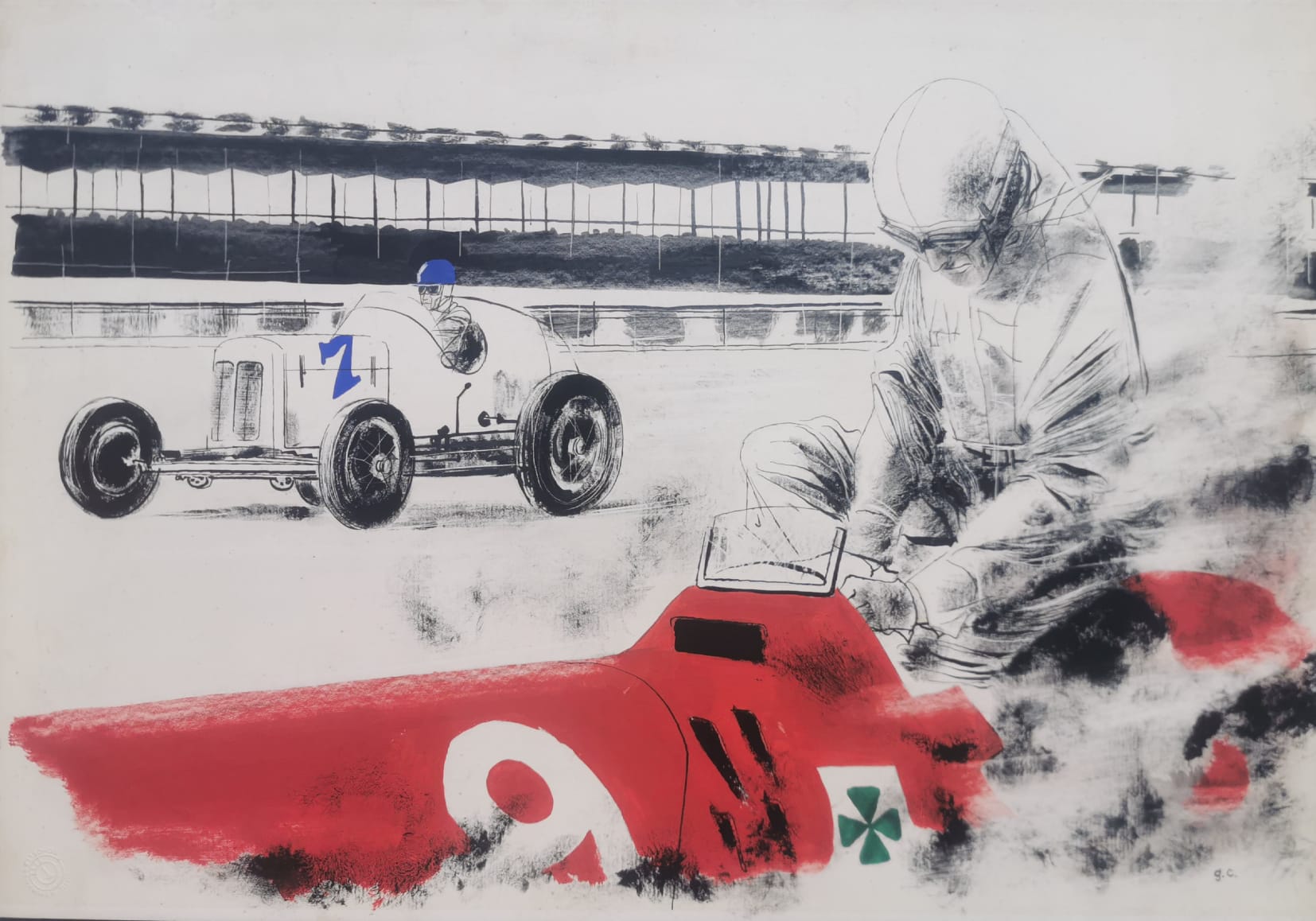 Illustrazione originale Guido Crepax – Trecento all’ora: L’Alfa Romeo di Tazio Nuvolari