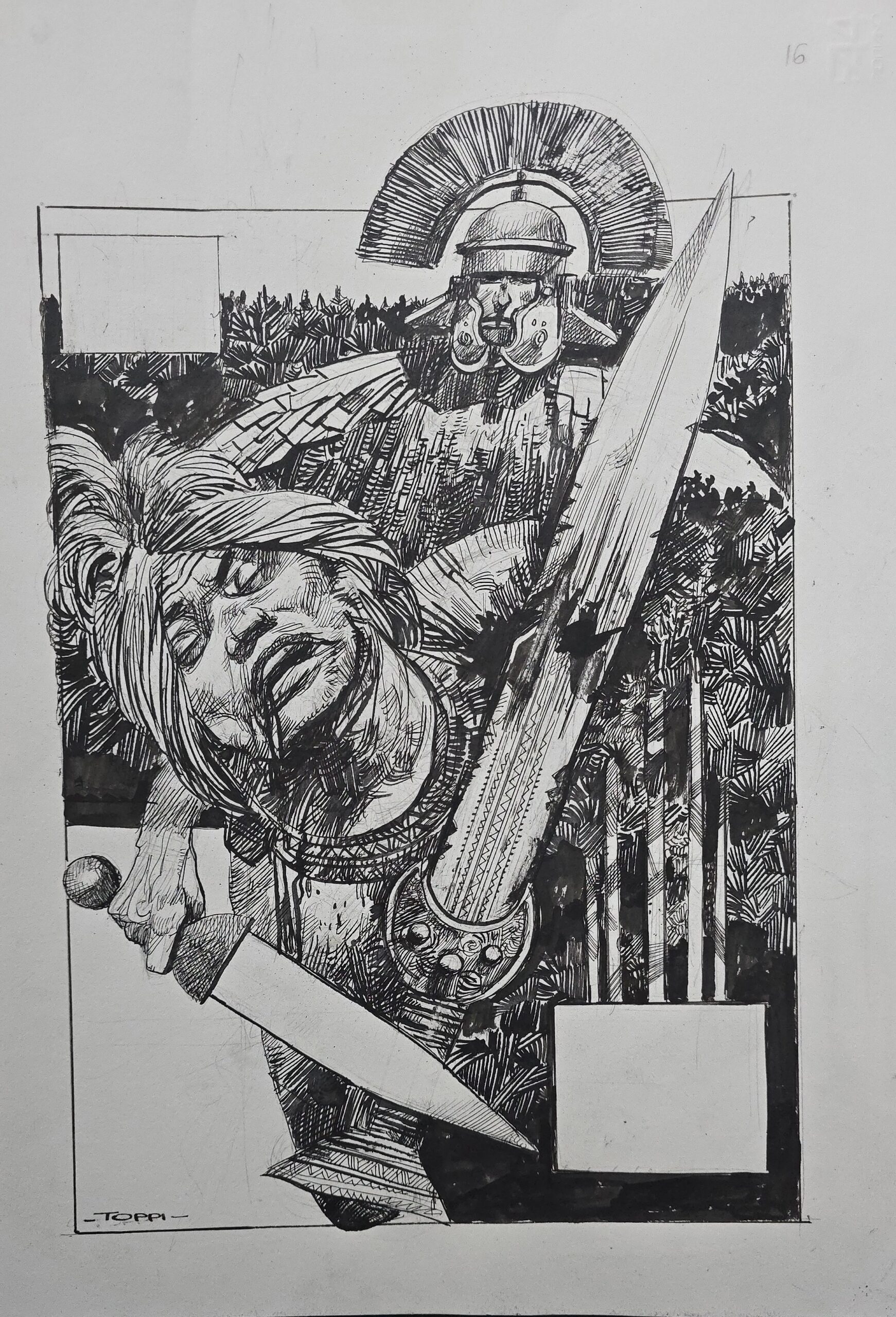 Illustrazione originale Sergio Toppi per portfolio “Quando i vinti scrissero la storia…Teutoburgo”